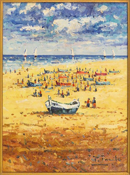 PEDRO FRAILE (SPANISH, B.1957) DIA DE TORMENTA EN THE: PEDRO FRAILE (SPANISH, B.1957) DIA DE TORMENTA EN THE PLAYA. Canvas: 16" x 12" $200/$400 Oil on canvas. Signed LR. Frame: 25" x 21". Provenance: Luxembourg American Cultural Society
