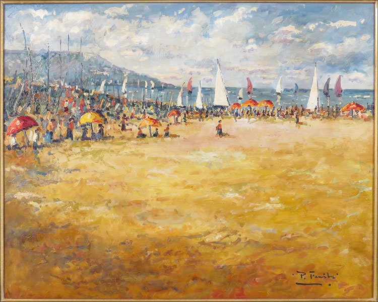 PEDRO FRAILE (SPANISH, B.1957) PLAYA DE LA MARVAROSA.: PEDRO FRAILE (SPANISH, B.1957) PLAYA DE LA MARVAROSA. Canvas: 24" x 30" $300/$500 Oil on canvas. Signed LR. Frame: 32" x 39". Provenance: Luxembourg American Cultural Society