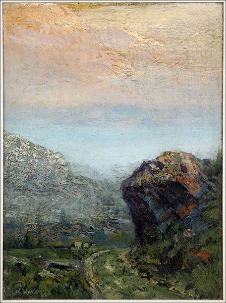 FRANKLIN DEHAVEN (AMERICAN, 1856-1934) TRAIL TO CUSTER,: FRANKLIN DEHAVEN (AMERICAN, 1856-1934) TRAIL TO CUSTER, SOUTH DAKOTA. Canvas: 16" x 12" $400/$600 Oil on canvas. Signed LL. Frame: 23" x 19". Provenance: Kellar and Kellar Antiques, Oak Park