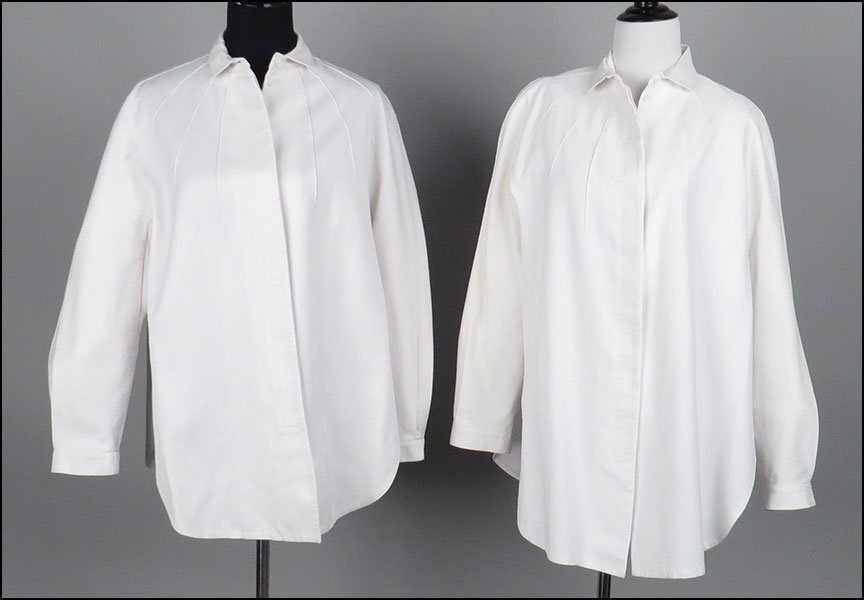 TWO CHADO RALPH RUCCI WHITE COTTON JACKETS. Both size: TWO CHADO RALPH RUCCI WHITE COTTON JACKETS. Both size 14 $150/$250 Button fronts. Provenance: From the Estate of Frances R. Dittmer