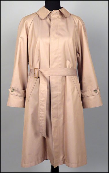 GIVENCHY MONSIEUR MEN'S TRENCH COAT. Size unlabeled: GIVENCHY MONSIEUR MEN'S TRENCH COAT. Size unlabeled $150/$250 With a self belt. Bearing a removable silk and wool lining, with a lining underneath