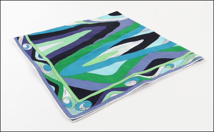 AN EMILIO PUCCI PRINTED COTTON SCARF. 34" x 34": AN EMILIO PUCCI PRINTED COTTON SCARF. 34" x 34" $75/$125