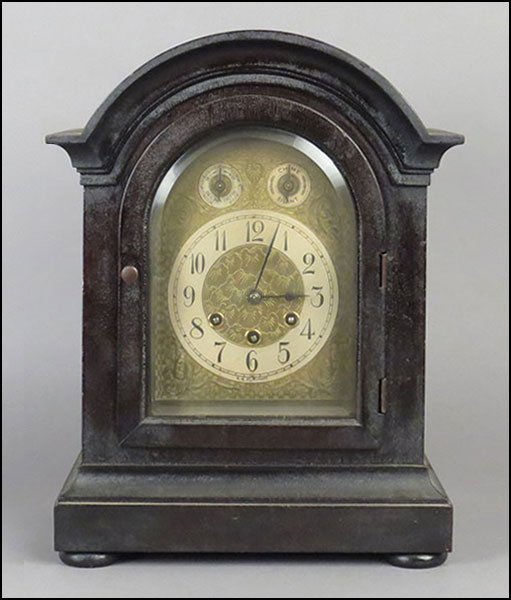 GUSTAV BECKER MAHOGANY 'CHIME' BRACKET CLOCK.: GUSTAV BECKER MAHOGANY 'CHIME' BRACKET CLOCK. Bearing 'Gustav Becker' and 'P18' and 'Medaille D'or' stamped on the movement. No. 2345093 16'' x 12.25'' x 7.75''