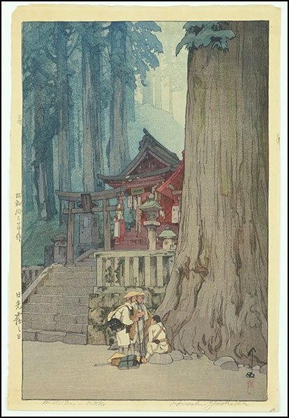 HIROSHI YOSHIDA (JAPANESE, 1876-1950) MISTY DAY IN: HIROSHI YOSHIDA (JAPANESE, 1876-1950) MISTY DAY IN NIKKO. Woodblock. Pencil signed LR, Beaing character marks on the left margin, and a publisher mark LR Sheet: 16" x 10.5"