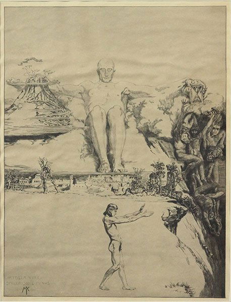 MAX KLINGER (GERMAN, 1857-1920) INTEGER VITAE.: MAX KLINGER (GERMAN, 1857-1920) INTEGER VITAE. Print etching. Titled and initialed lower left. With the dates 1885 and 1990 Sight: 16'' x 12'' Frame: 28.5'' x 23.5''
