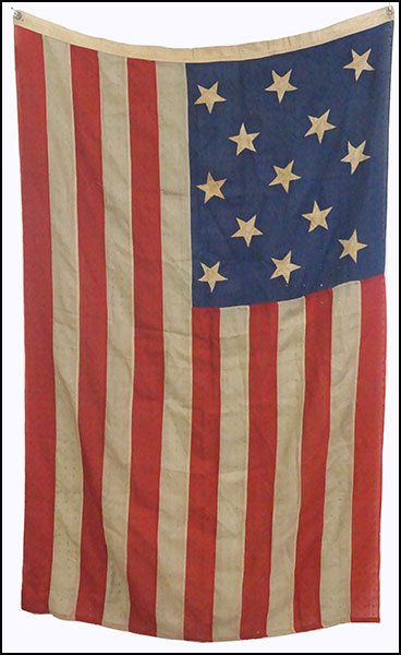 A THIRTEEN STAR AMERICAN FLAG.: A THIRTEEN STAR AMERICAN FLAG. Linen. Probably period 3' 9'' x 5' 8''