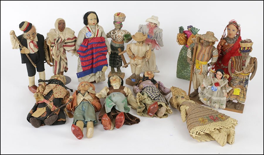 COLLECTION OF NYLON STOCKING DOLLS.: COLLECTION OF NYLON STOCKING DOLLS. Some French and bear an 'Original Ravca' tag. Others are unlabeled. Together with a group of Haitian straw dolls. Provenance: Kellar and Kellar Antiques, Oak Park