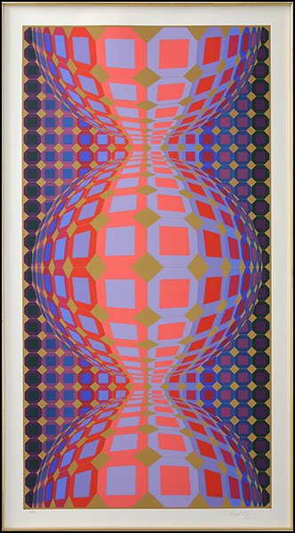 VICTOR VASARELY (FRENCH-HUNGARIAN, 1906-1997) KABBA: VICTOR VASARELY (FRENCH-HUNGARIAN, 1906-1997) KABBA III. Serigraph, pencil numbered 175/250 LL and pencil signed LR Sight: 36" x 19" Frame: 47" x 30"