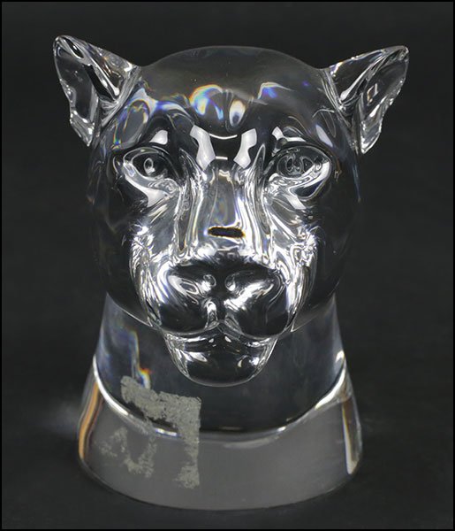 A BACCARAT CRYSTAL PANTHER HEAD.: A BACCARAT CRYSTAL PANTHER HEAD. 5" x 3"