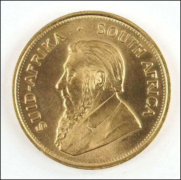 A 1975 SOUTH AFRICAN KRUGERRAND GOLD COIN.: A 1975 SOUTH AFRICAN KRUGERRAND GOLD COIN. 33.9 grams