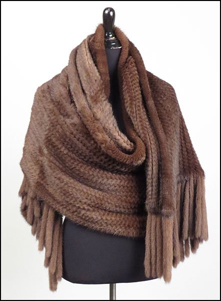 A QUILTED BROWN MINK SHAWL.: A QUILTED BROWN MINK SHAWL. Unlabeled. Provenance: From the Estate of Frances R. Dittmer 81'' x 26''