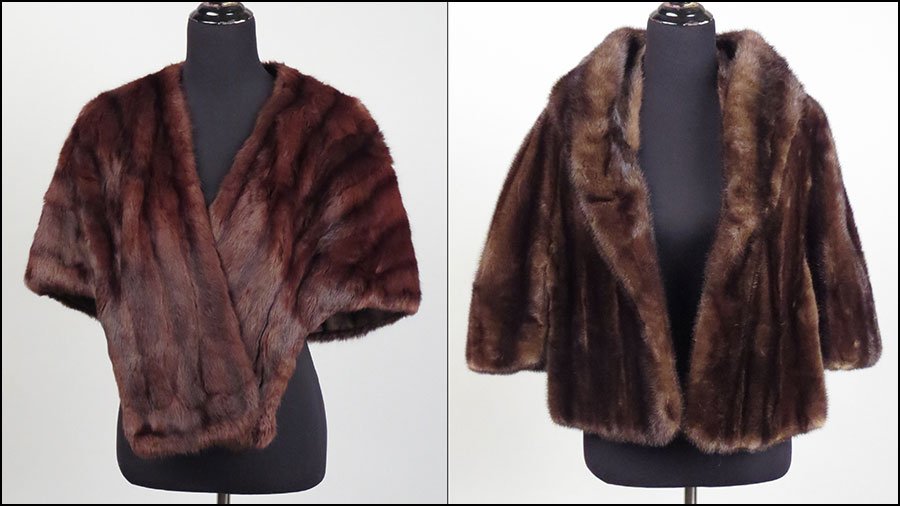 A BROWN MINK STOLE.: A BROWN MINK STOLE. Together with a brown fur stole