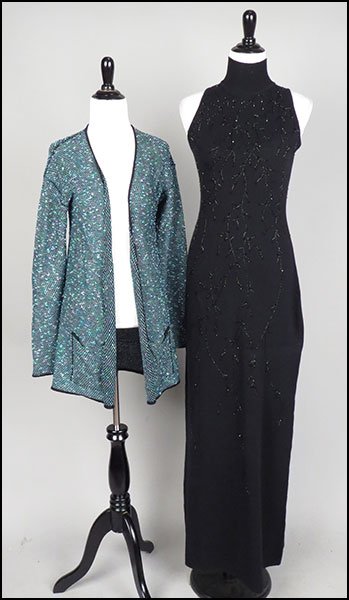 A CARMEN MARC VALVO SLEEVELESS CASHMERE MOCK TURTLENECK: A CARMEN MARC VALVO SLEEVELESS CASHMERE MOCK TURTLENECK DRESS. With beaded embellishments. Together with a Heidi Hess knit sweater (size: Medium) Size: Medium