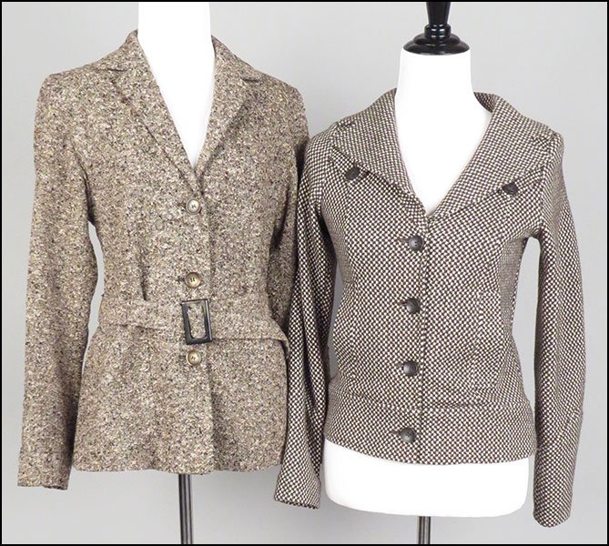 A DIANE VON FURSTENBERG KNIT PRINT BLAZER.: A DIANE VON FURSTENBERG KNIT PRINT BLAZER. In a herringbone pattern. Together with a MaxMara knit blazer, in a tweed pattern, lined, with a self belt Both Size 6