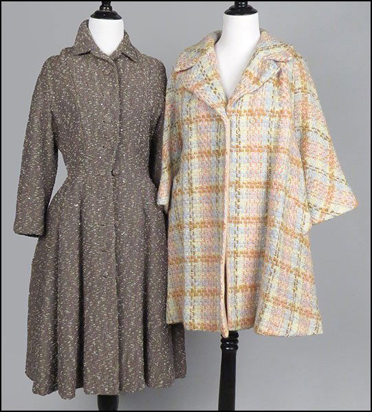 TWO LILLI ANN PARIS SAN FRANCISCO WOOL COATS.: TWO LILLI ANN PARIS SAN FRANCISCO WOOL COATS. One swing, with three-quarter length sleeves. One with pleats and rhinestone embellishments. Both lined Sizes unlabeled