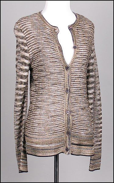 A MISSONI KNIT CARDIGAN.: A MISSONI KNIT CARDIGAN. Bearing a gilded threading throughout Size 40