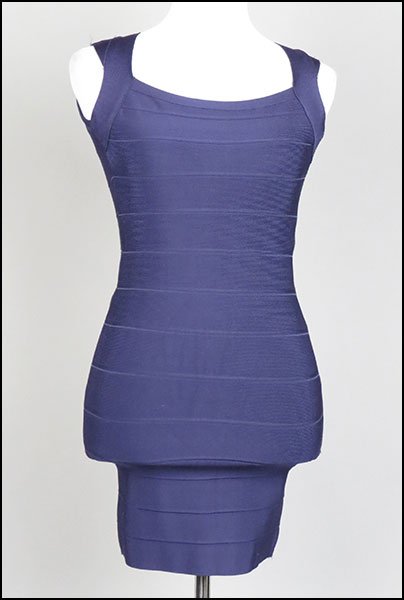 A HERVE LEGER NAVY KNIT BANDAGE DRESS.: A HERVE LEGER NAVY KNIT BANDAGE DRESS. Size: Medium