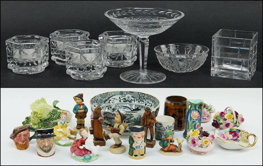 A COLLECTION OF DECORATIVE ITEMS.: A COLLECTION OF DECORATIVE ITEMS. Comprising a Copeland Spode porcelain bowl and cup, a Royal Doulton toby jug 'Beet Eater', Royal Doulton figures 'Picnic' #HN2308 and Home Again' #HN2167, three Staff