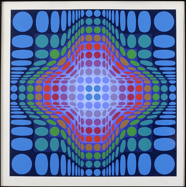 VICTOR VASARELY (FRENCH-HUNGARIAN, 1906-1997) K.S.T.: VICTOR VASARELY (FRENCH-HUNGARIAN, 1906-1997) K.S.T. Serigraph, pencil numbered 28/250, pencil signed LR Sight: 21.5" x 21.5" Frame: 36" x 36"