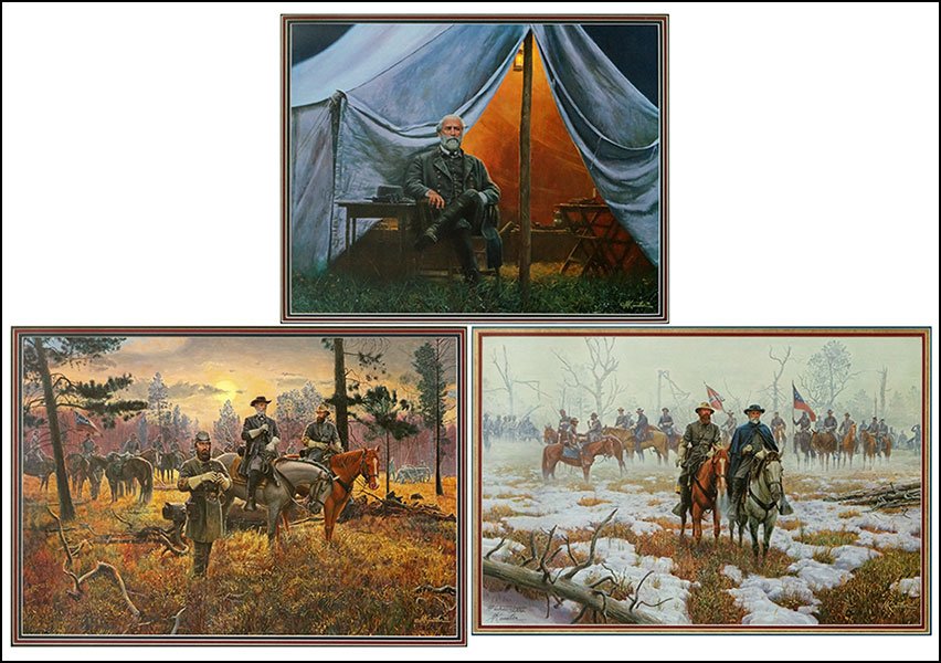 MORT KUNSTLER (AMERICAN, B. 1931) THREE CIVIL WAR: MORT KUNSTLER (AMERICAN, B. 1931) THREE CIVIL WAR PRINTS. One 'The Lonliness of Command: Robert E. Lee' signed lower left, artist's proof, no. LXVIII/C, one title unknown, signed artist's proof no. 'L