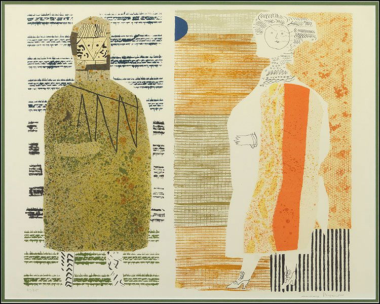 MAX PAPART (FRENCH, 1911-1994) TWO FIGURES.: MAX PAPART (FRENCH, 1911-1994) TWO FIGURES. Lithograph, pencil numbered 43/95 LL and pencil signed LR Sight: 19" x 24" Frame: 26" x 31"