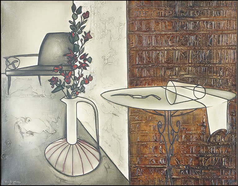 GEORGES YATRIDES (FRENCH, BORN 1931) STILL LIFE.: GEORGES YATRIDES (FRENCH, BORN 1931) STILL LIFE. Oil on canvas. Signed and dated "Yatrides 65" LL. Bearing an "International Galleries Chicago, IL" label en verso Canvas: 26" x 32"
