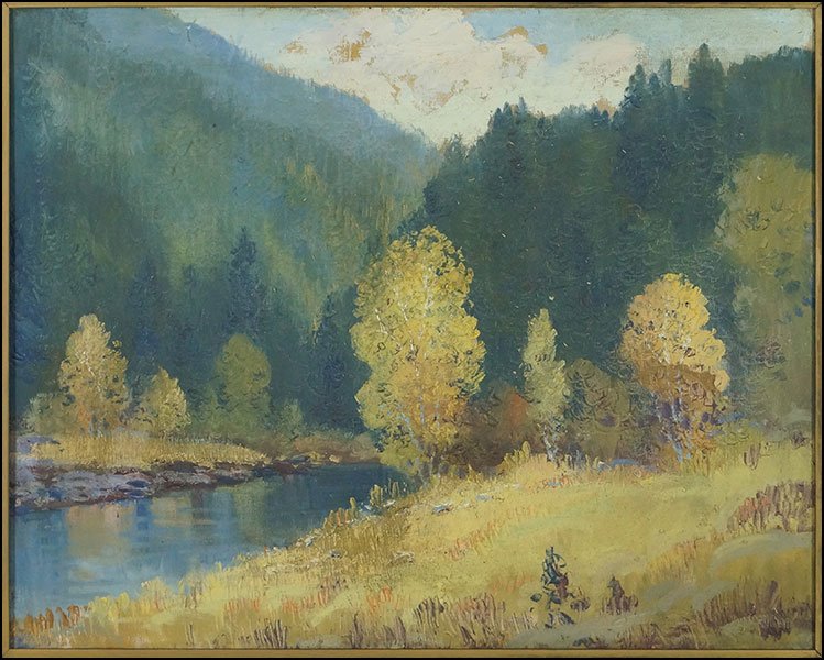 ERNEST T. FREDERICKS (AMERICAN, 1877 - 1959) HILLS OF: ERNEST T. FREDERICKS (AMERICAN, 1877 - 1959) HILLS OF OREGON. Oil on canvas. Unsigned. Frame: 30" x 35". Provenance: Kellar and Kellar Antiques, Oak Park Canvas 24" x 30"