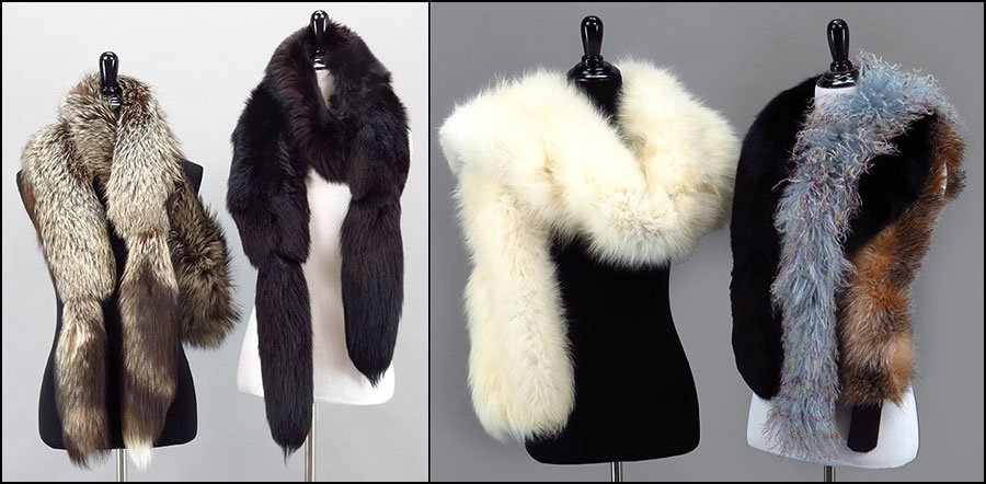 A COLLECTION OF FUR ACCESSORIES.: A COLLECTION OF FUR ACCESSORIES. Comprising an arctic fox stole, two black fox stoles, a blue fox stole, a Mongolian lamb boa, and a fox headwarmer