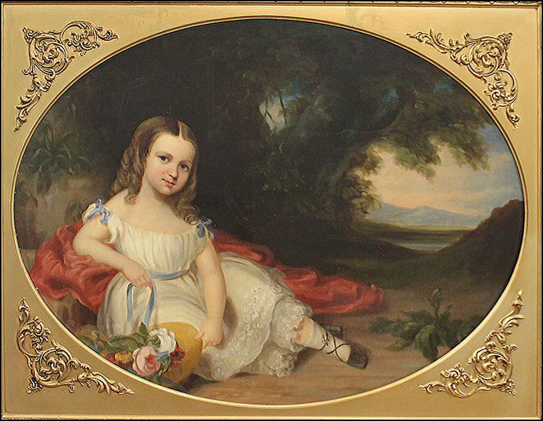 ATTRIBUTED TO CHARLES WESLEY JARVIS (AMERICAN, 19TH: ATTRIBUTED TO CHARLES WESLEY JARVIS (AMERICAN, 19TH CENTURY) PORTRAIT OF JULIA GREER. Oil on canvas. Unsigned. Bearing a sticker en verso with the writing 'Julia Greer, Mrs. J. Edward Simmons' and the
