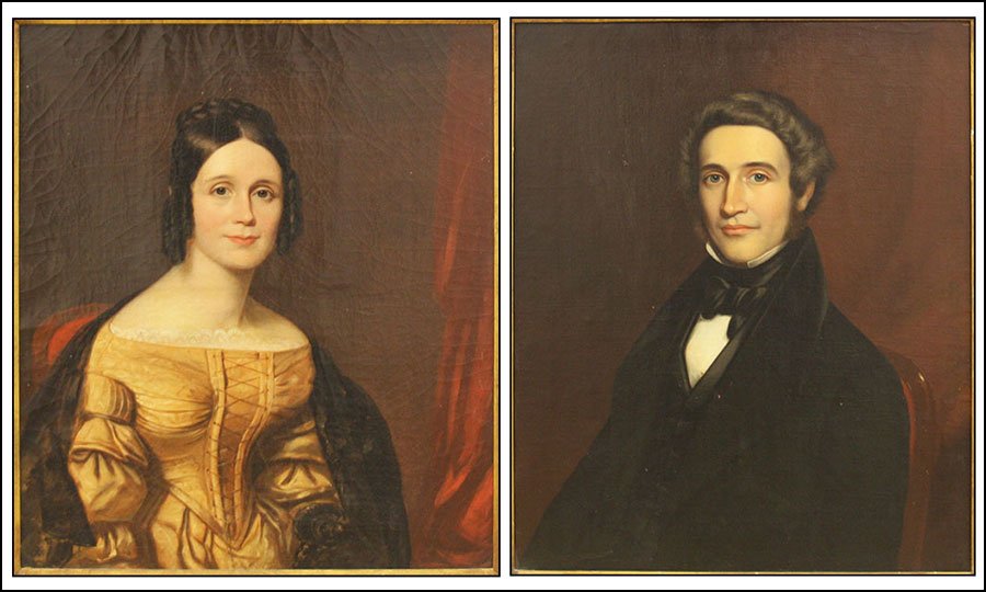 CHESTER HARDING (AMERICAN, 1792-1866) PORTRAITS OF EBEN: CHESTER HARDING (AMERICAN, 1792-1866) PORTRAITS OF EBEN BREWER FOSTER AND LUCY ANN STEVENS FOSTER. Oils on canvas. Unsigned. Bearing labels on the back with portrait and artist information including a