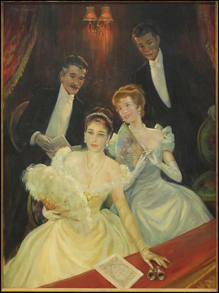 JOHN STREVENS (BRITISH, 1902-1990) AT THE OPERA.: JOHN STREVENS (BRITISH, 1902-1990) AT THE OPERA. Oil on canvas. Signed upper left Canvas: 40'' x 30'' Frame: 47.5'' x 37.5''