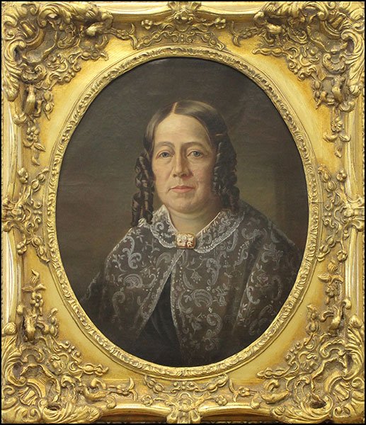 AFTER CONTINENTAL SCHOOL (20TH CENTURY) PORTRAIT OF A: AFTER CONTINENTAL SCHOOL (20TH CENTURY) PORTRAIT OF A WOMAN WITH A BROOCH. Oil on canvas. Unsigned Canvas: 24'' x 20'' Frame: 32.5'' x 28.5''