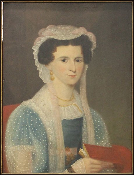 ARTIST UNKNOWN (BRITISH, 19TH CENTURY) MRS. JONAS PROWY: ARTIST UNKNOWN (BRITISH, 19TH CENTURY) MRS. JONAS PROWY OF BOSTON, MASSACHUSETTS. Oil on panel. Titled en verso. Unsigned elsewhere Board: 26.25'' x 20.25'' Frame: 29.5'' x 23.5