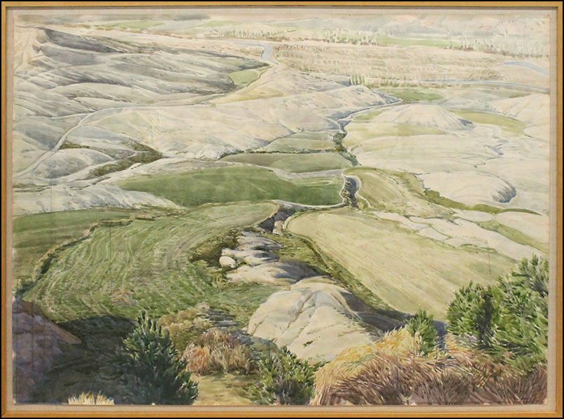 CONLEY HARRIS (AMERICAN, B. 1943) PLATEAU NAVARRE,: CONLEY HARRIS (AMERICAN, B. 1943) PLATEAU NAVARRE, SPAIN. Watercolor on paper. Signed lower right and bearing an 'Impressions Boston Gallery' label en verso, dated 1978 Sheet: 42'' x 58'' Frame: 45''