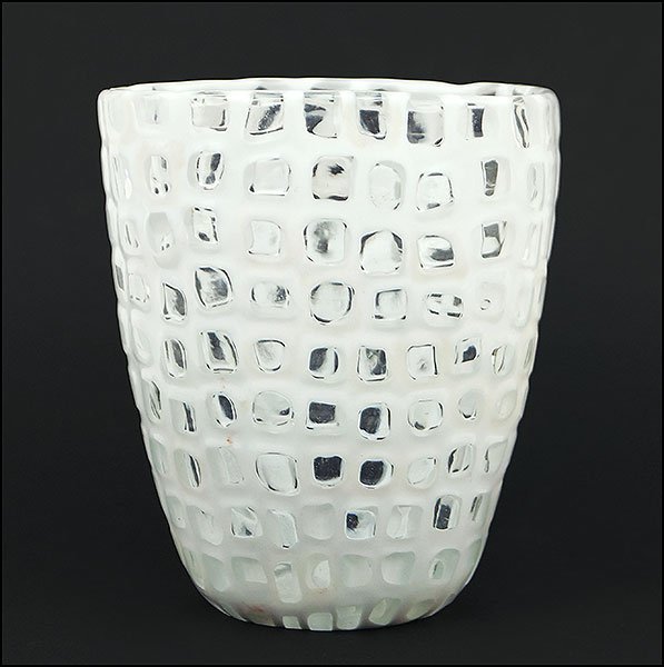 A TOBIA SCARPA FOR VENINI 'OCCHI' VASE.: A TOBIA SCARPA FOR VENINI 'OCCHI' VASE. Underside bears acid signature reading "Venini Murano It...". The third word has worn off, but would have read "Italia" at the time of creation 6" x 5" x 4.5"