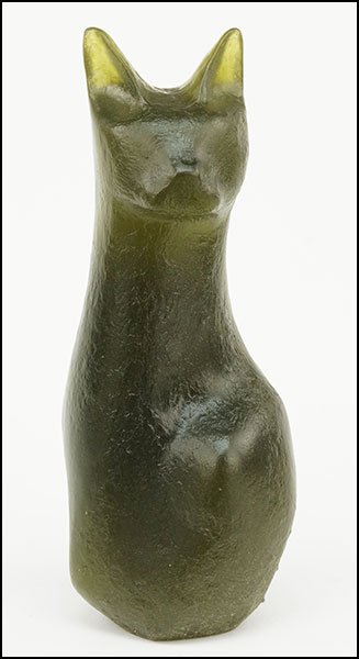 A CLAUDE L'HOSTE FOR DAUM PATE DE VERRE GLASS CAT: A CLAUDE L'HOSTE FOR DAUM PATE DE VERRE GLASS CAT FIGURE. Signed with an impressed mark 'Daum' and 'L Hoste' and numbered 89/250 en verso, engraved number on the underside 10.5" x 4"