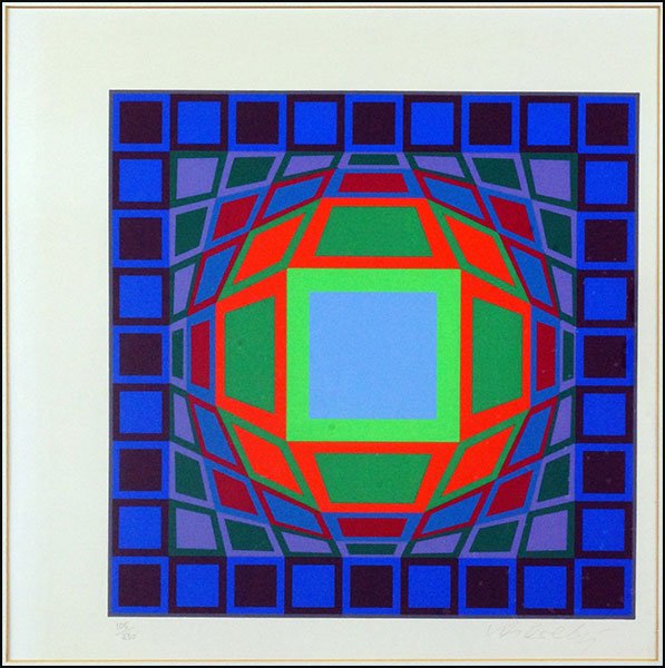 VICTOR VASARELY (FRENCH/HUNGARIAN, 1906-1997) UNTITLED.: VICTOR VASARELY (FRENCH/HUNGARIAN, 1906-1997) UNTITLED. Lithograph, edition 105/230. Pencil signed LR, numbered LL Sight: 17" x 17" Frame: 25.5" x 25.5"