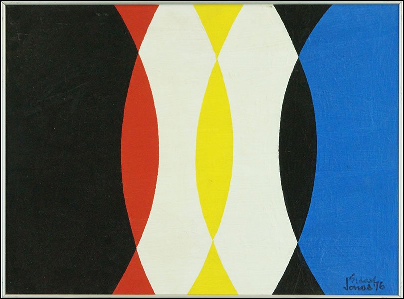 SIDNEY JONAS BUDNICK (AMERICAN, 1921-1994) TRINITY.: SIDNEY JONAS BUDNICK (AMERICAN, 1921-1994) TRINITY. Oil on board. Signed and dated "Sidney Jonas 76" LR. Reverse is signed, titled and dated "Sidney Jonas Budnick '76 Trinity" Board: 23.5" x 17.5"