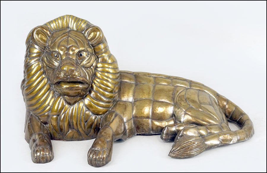 SERGIO BUSTAMANTE (MEXICAN, 1934-2014) LION.: SERGIO BUSTAMANTE (MEXICAN, 1934-2014) LION. Welded brass. Edition15/100. Signed and numbered along torso H: 26" W: 28" D: 26"