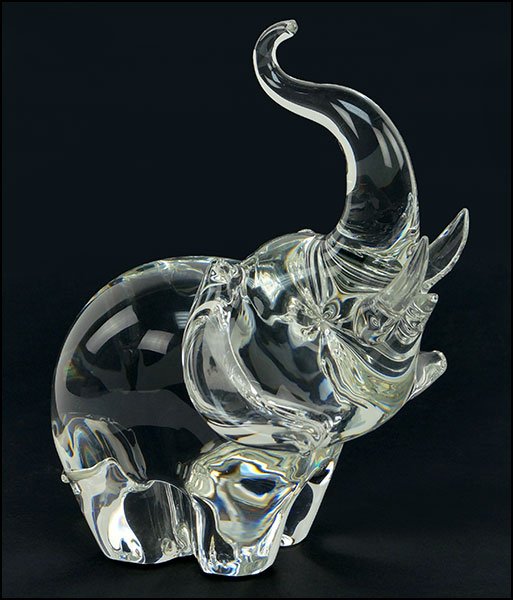 A STEUBEN GLASS ELEPHANT.: A STEUBEN GLASS ELEPHANT. Originally designed by James Houston 7" x 6" x 4.5"