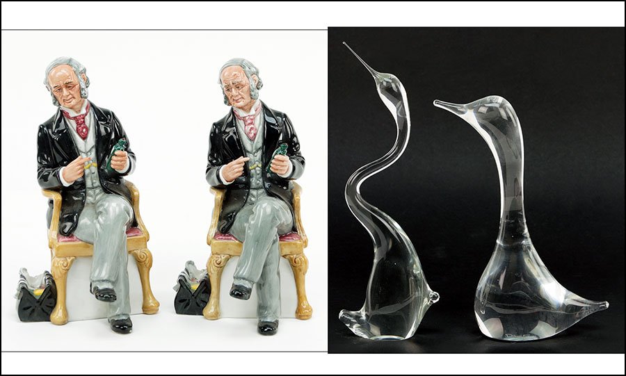 A ROYAL DOULTON PORCELAIN FIGURE OF 'THE DOCTOR'.: A ROYAL DOULTON PORCELAIN FIGURE OF 'THE DOCTOR'. Together with an additional Royal Doulton 'The Doctor' figure, a Daum crystal 'Loon' figure, and an unmarked crystal bird figure Height: 7.5"