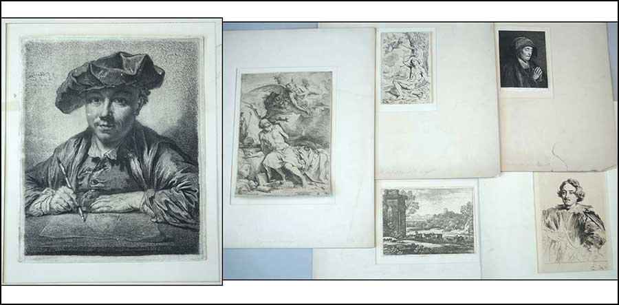 A COLLECTION OF PRINTS.: A COLLECTION OF PRINTS. Comprising six etchings by or after Schmidt, van Dyck, Ribera, Claude, and Cantorini. Later impressions, various sizes