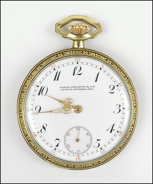 A PATEK PHILIPPE POCKET WATCH.: A PATEK PHILIPPE POCKET WATCH. Movement is stamped "Patek Philippe Geneva Switzerland 154144 | Twenty 20 Jewels | Mermod, Jacccard, & King Co. St. Louis New York | Eight (8) Adjustments | Pat Jan 13 1