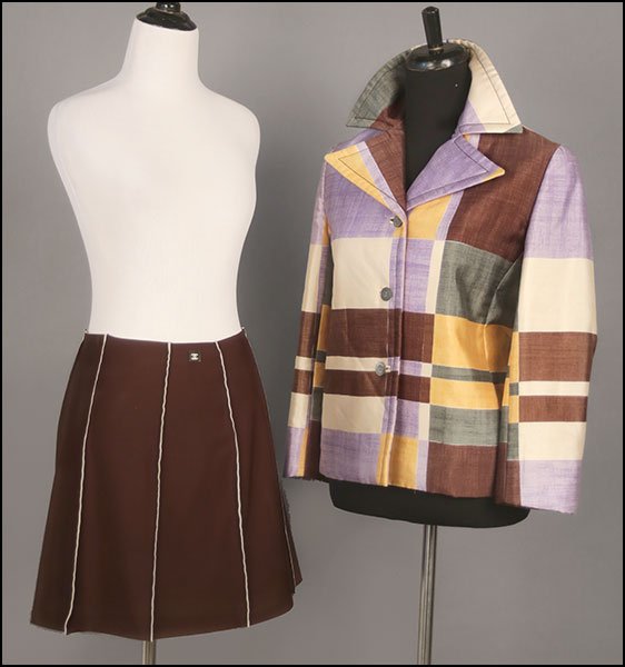 A PRADA SILK PRINT BLAZER.: A PRADA SILK PRINT BLAZER. Together with a Chanel brown neoprene skirt (size 38) Jacket size unlabeled