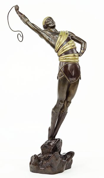 ROMAIN DE TIRTOFF 'ERTE' (RUSSIAN/FRENCH, 1892-1990) LE: ROMAIN DE TIRTOFF 'ERTE' (RUSSIAN/FRENCH, 1892-1990) LE DANSEUR. Painted bronze sculpture. Signed, dated 1980, and numbered 129/250 en verso 18.75" x 7" x 9"