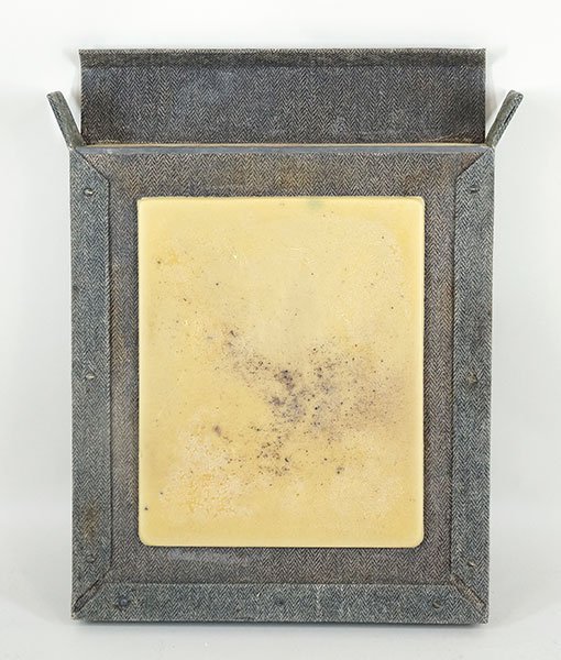 CAMERON SHAW (AMERICAN, B. 1956) UNTITLED-BOX WITH: CAMERON SHAW (AMERICAN, B. 1956) UNTITLED-BOX WITH BEESWAX PANEL. Mixed media construction, signed and dated '89 en verso 32.5" x 27.5" x 4.25"