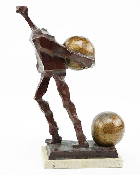 WAYNE SALGE (AMERICAN, 20TH CENTURY) BALL BEARING: WAYNE SALGE (AMERICAN, 20TH CENTURY) BALL BEARING FIGURE. Bronze sculpture mounted to a stone base, signed and numbered 2/18 within the foreground With base: 14" x 9" x 4"