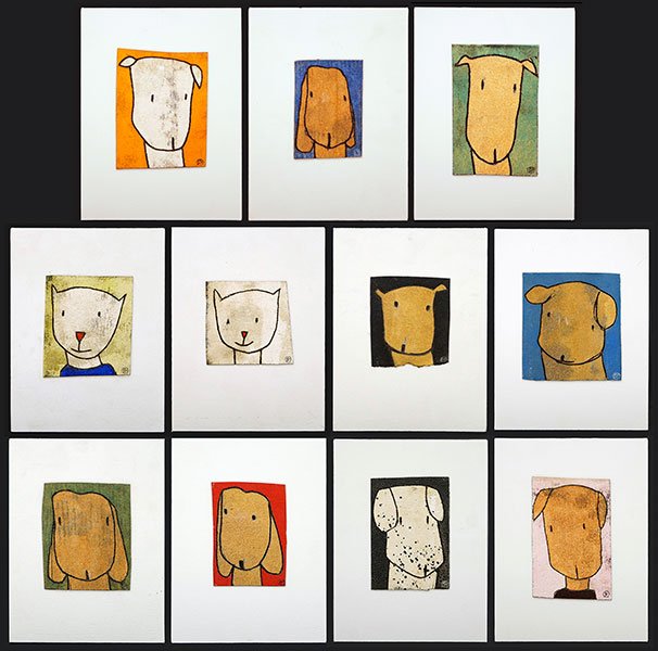 BRITT-MARIE OSKARSSON (SWEDISH, 20TH CENTURY): BRITT-MARIE OSKARSSON (SWEDISH, 20TH CENTURY) COLLECTION OF ANIMALS. Eleven embossed and painted drawings of animals on leather, mounted to a canvas covered board. Each bears the artist's initials wit