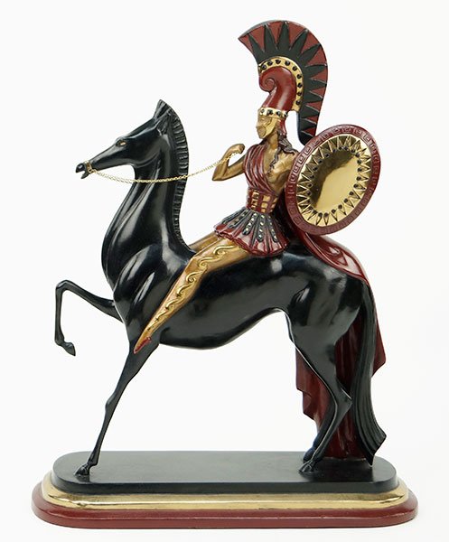 ROMAIN DE TIRTOFF 'ERTE' (RUSSIAN/FRENCH, 1892-1990): ROMAIN DE TIRTOFF 'ERTE' (RUSSIAN/FRENCH, 1892-1990) AMAZON. Painted bronze sculpture. Signed, dated 1985, and numbered 9/375 within the back of the base 17" x 13" x 5.5"