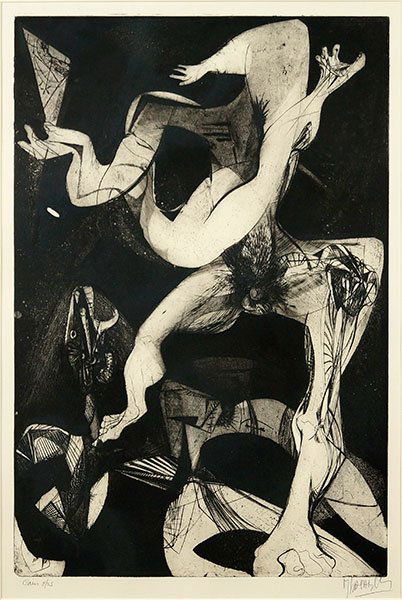 MAURICIO LASANSKY (1914-2012) CAIN.: MAURICIO LASANSKY (1914-2012) CAIN. Etching, engraving and aquatint, signed titled and numbered 8/25 24"x16"